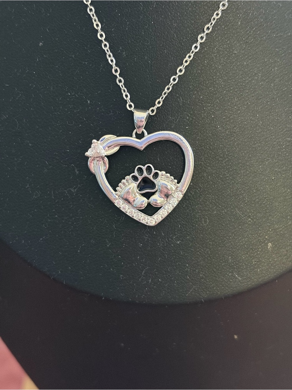 Heart Paw Print Pendant Necklace in Silver - Women's Jewelry